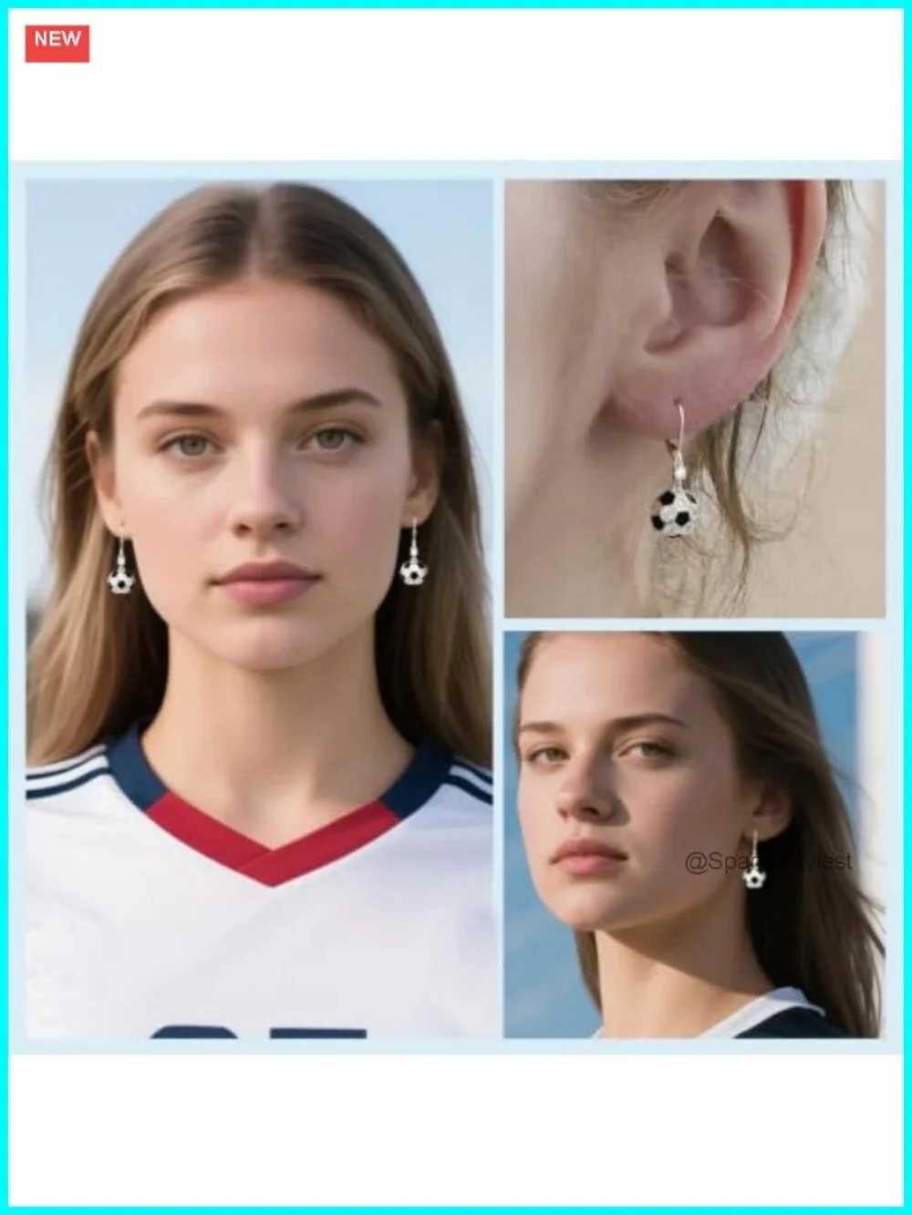 Soccer Drop Dangle Earrings Hypoallergenic Brass Cubic Zirconia Game Day